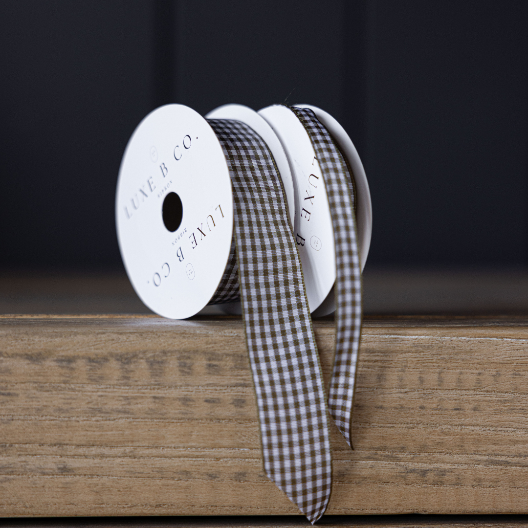Gingham Olive Ribbon Holiday Decor: Medium
