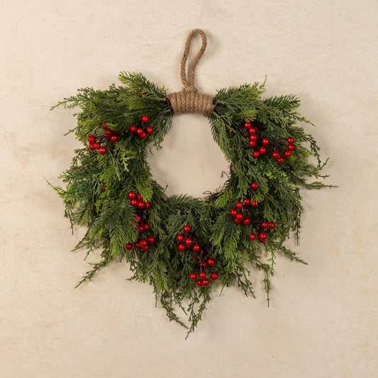20" PINE, CEDAR & BERRIES HANGING WREATH