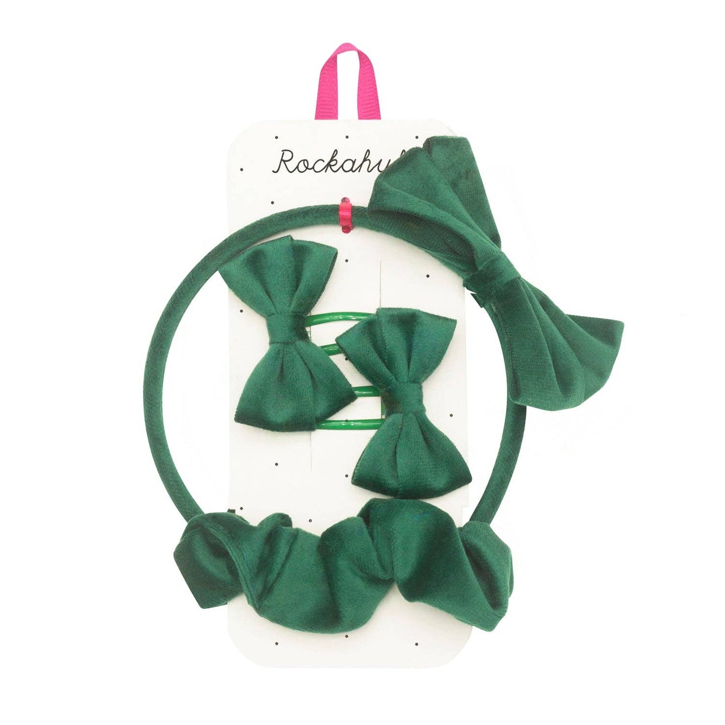 Velvet Bow School Hair Set Green