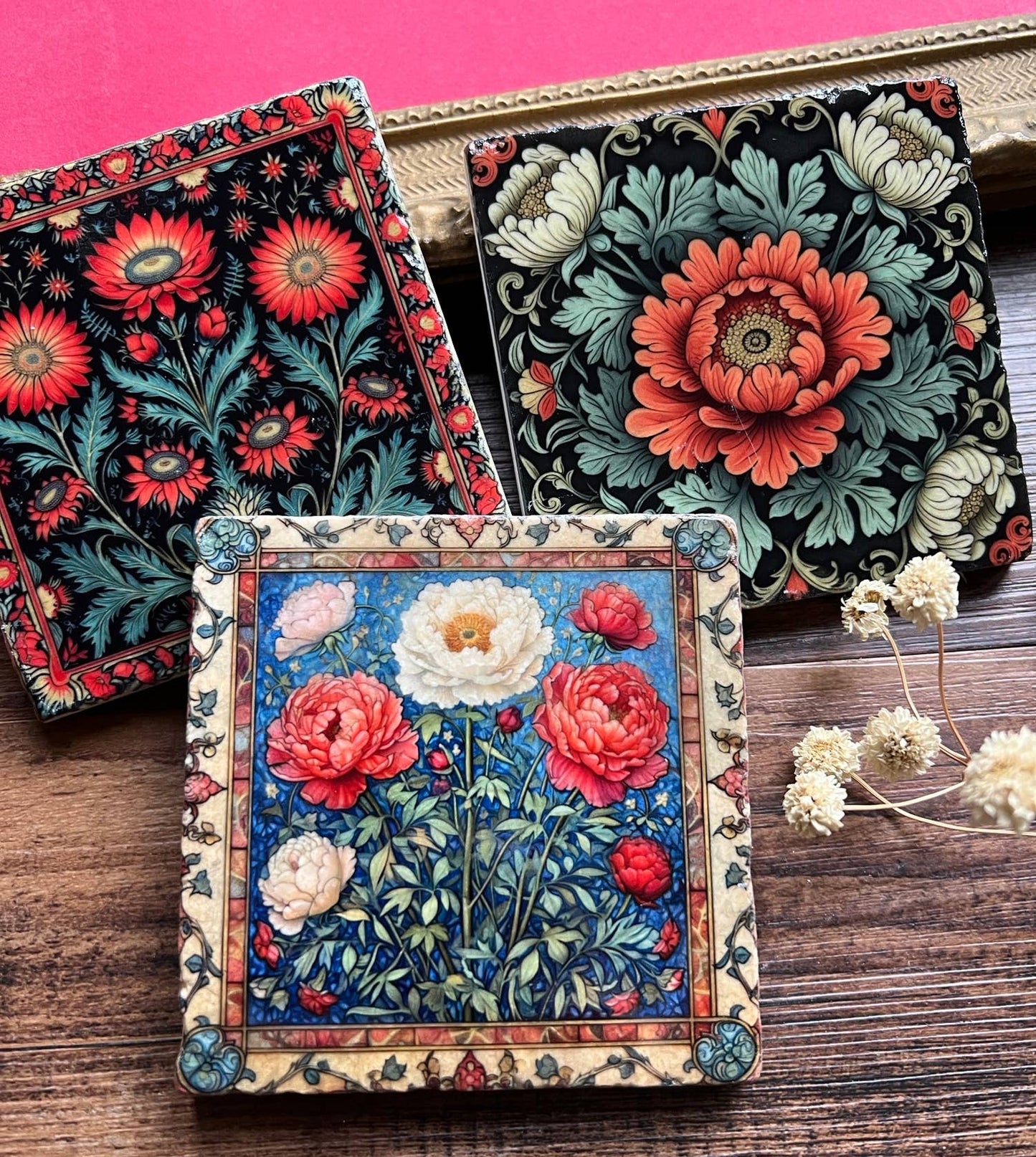 William Morris inspired stone coasters