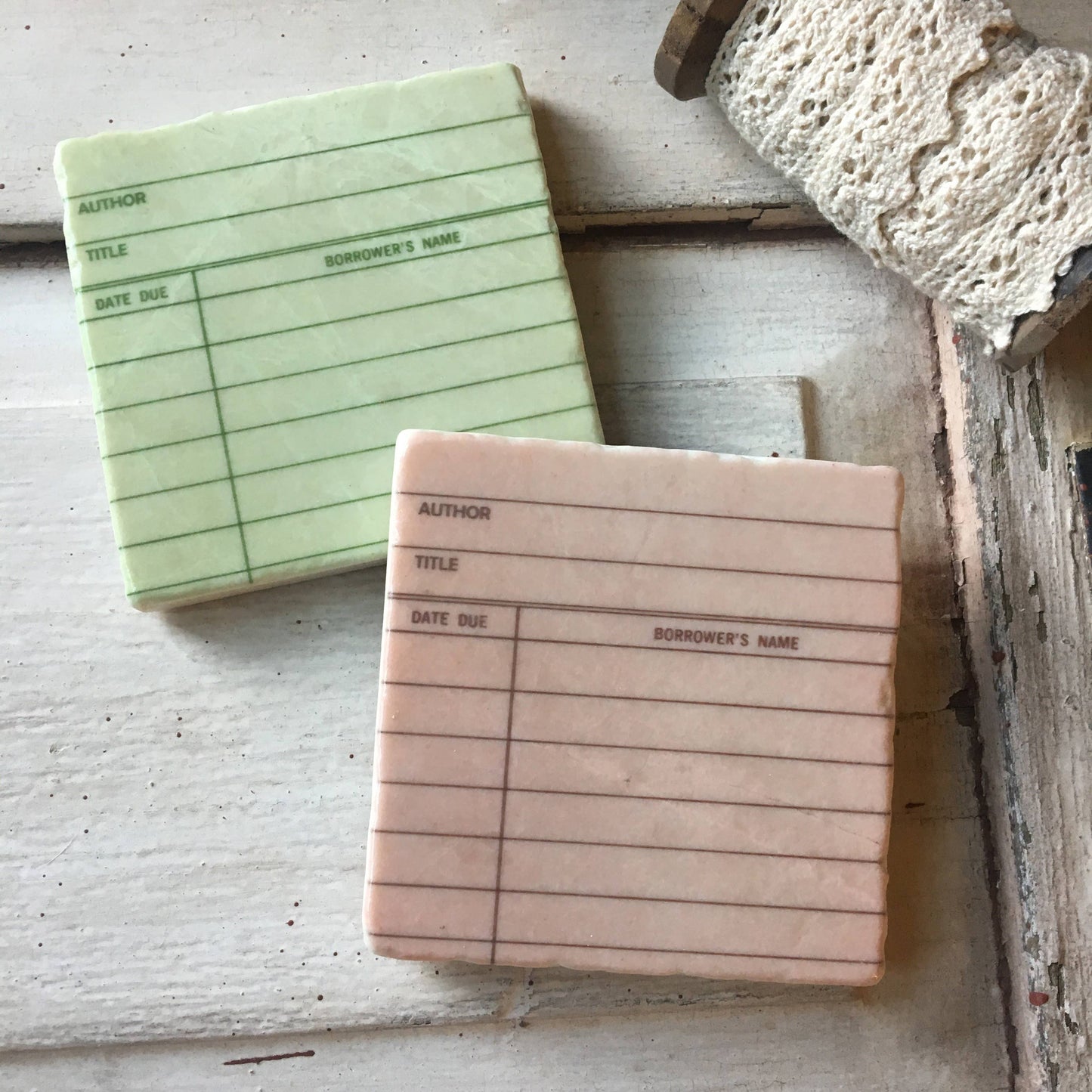 Library Cards stone coasters