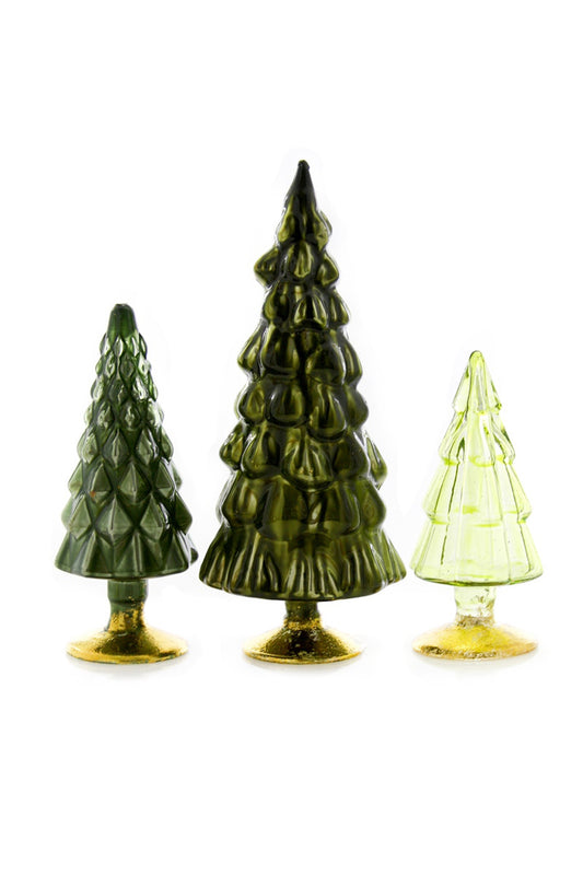 Green Glass Christmas Trees-Set of 3