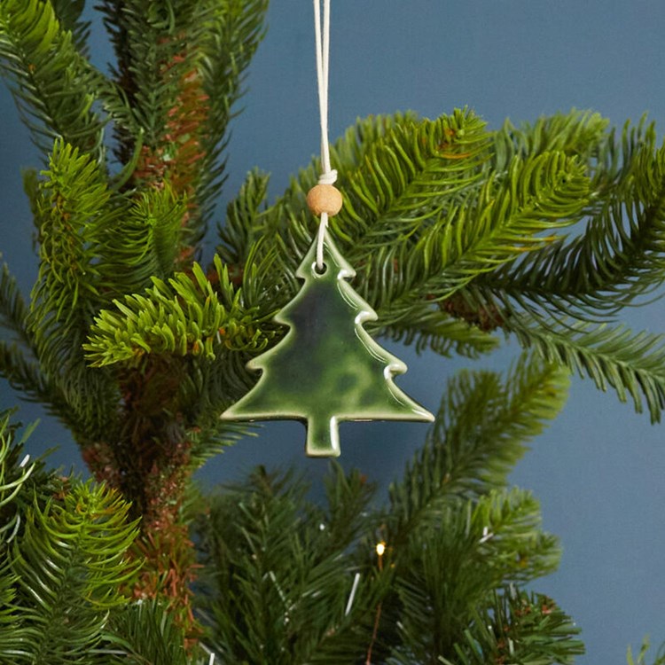 Green Metallic Stoneware Tree Ornament