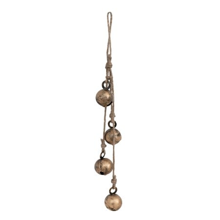 Hanging Metal Jingle Bells with Jute Rope, Antique Brass Finish