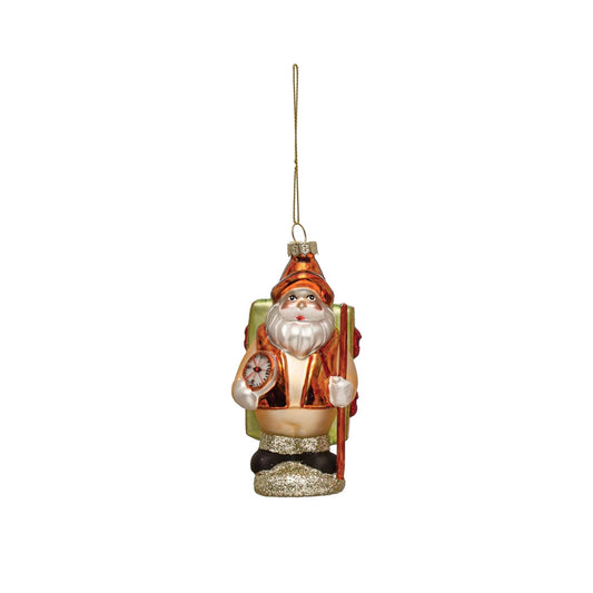 Glass Hiking Santa Ornament