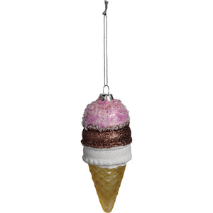 Glass Ice Cream Cone Ornament with Glitter