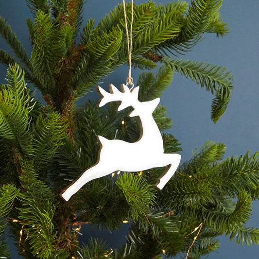 Mango Wood & Enamel Prancing Reindeer Ornament