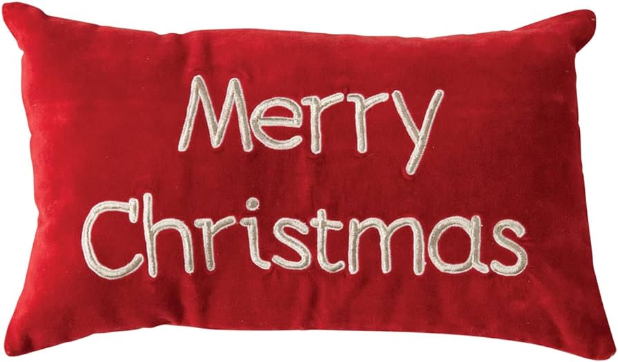 Cotton Velvet Lumbar Pillow with Embroidery "Merry Christmas"