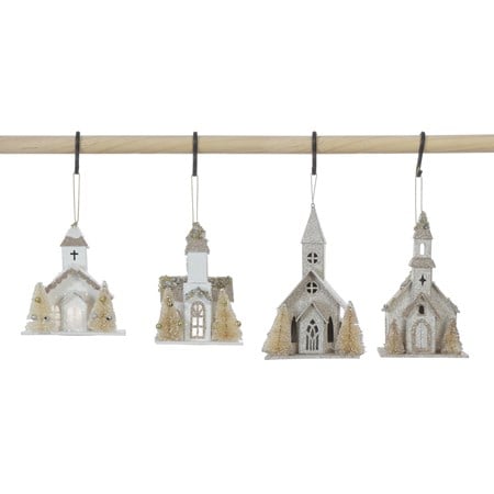 Paper Church Ornaments with Trees and LED Lights