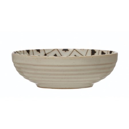 Round Stoneware Bowl with Tree Pattern