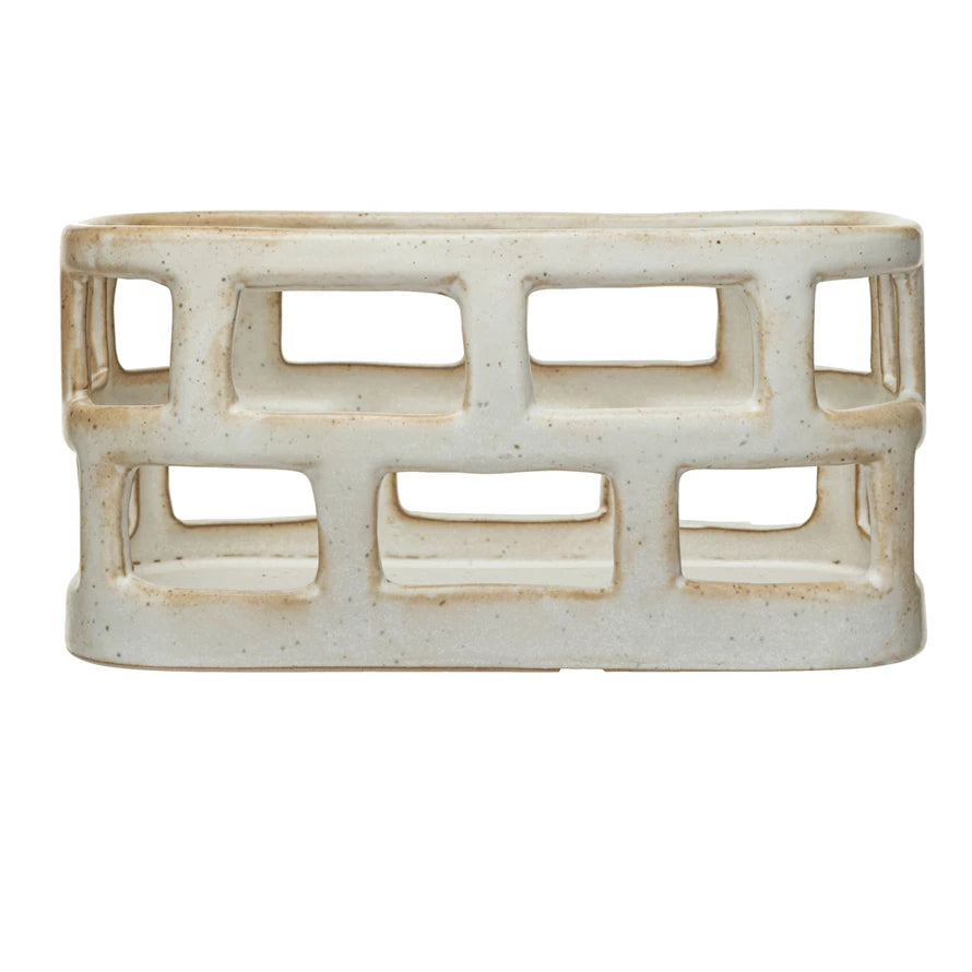 Stoneware Basket Cream Colored Speckled