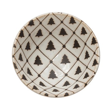 Round Stoneware Bowl with Tree Pattern