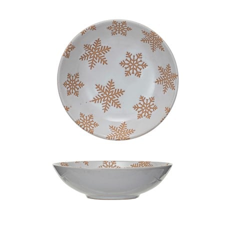 Stoneware Bowl with Wax Relief Snowflakes