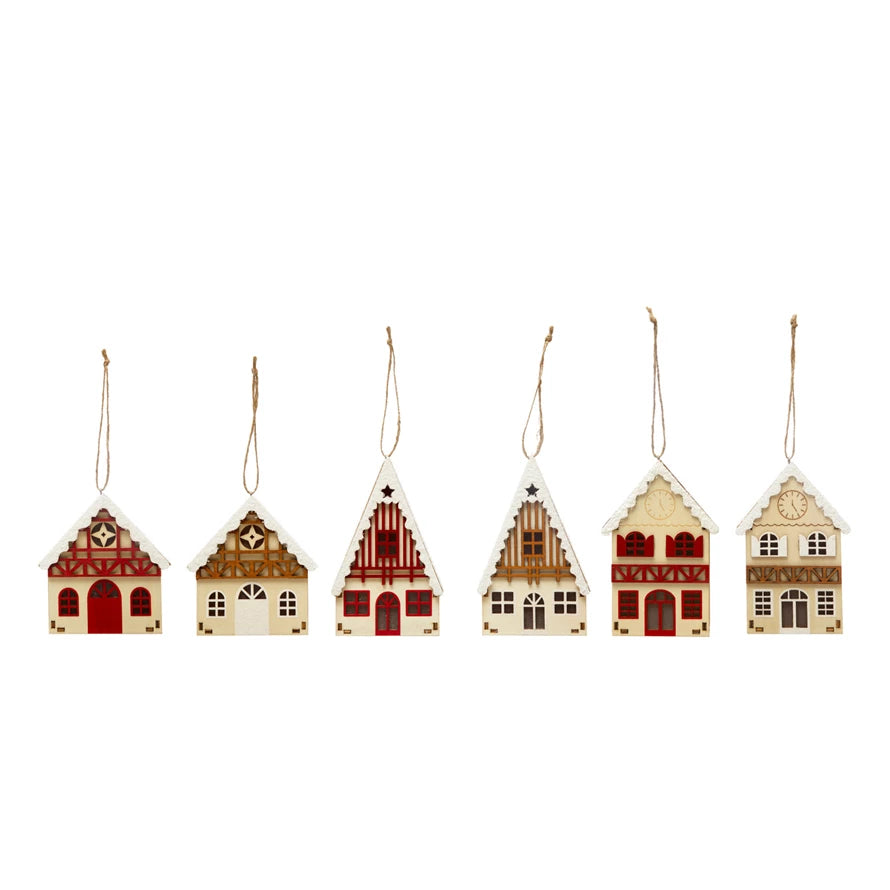 Wood Laser Cut House Ornament 6 styles