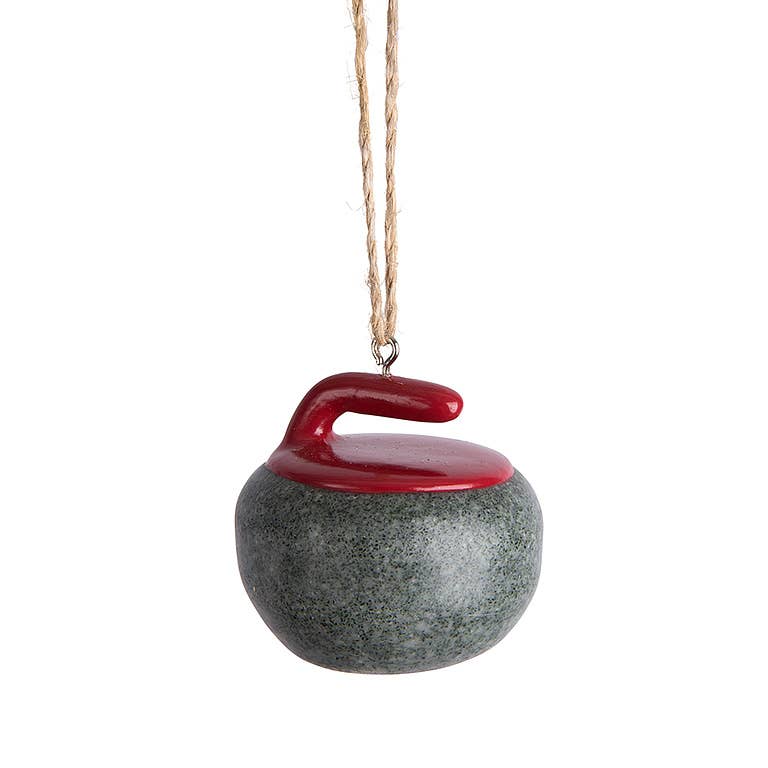 Gry/Red Curling Rock Ornament-1.5"D-245