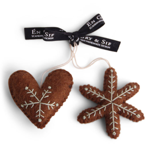 Gingerbread Heart & Star Ornament, 2 Assorted