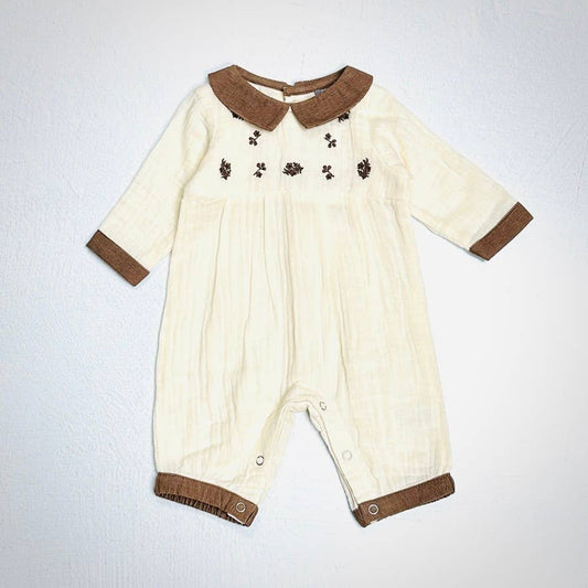 Embroidered Crinkled Muslin Baby Jumpsuit (Organic)
