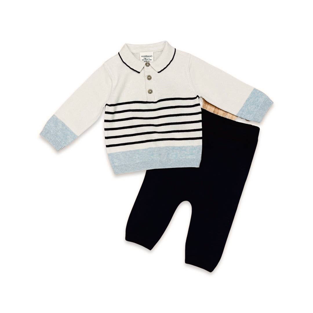 Stripe Sweater Knit Baby Pullover & Pants 2pc SET (Organic)