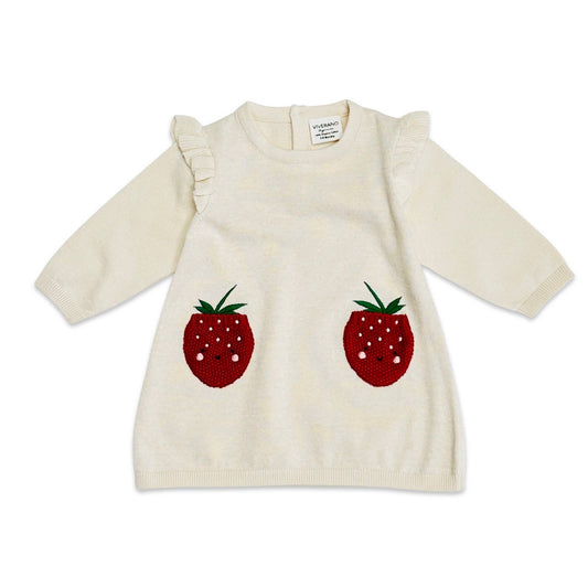 Strawberry Embroidered Pocket Ruffle Baby Dress (Organic)