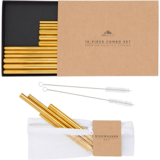 Metal Cocktail Straws - Combo Set - Gold