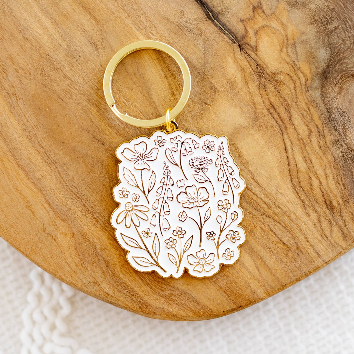 Pressed Florals Metal Keychain, 2x1.5 in.