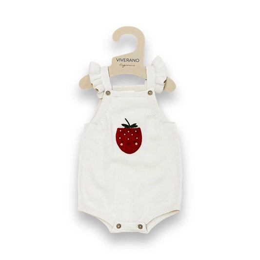 Strawberry Embroidered Pocket Baby Romper (Organic Cotton