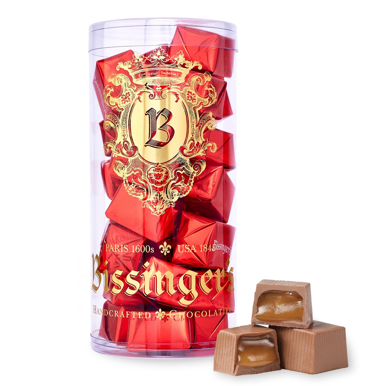 Bissinger's Milk Caramel Filled Red Christmas Presents Tube