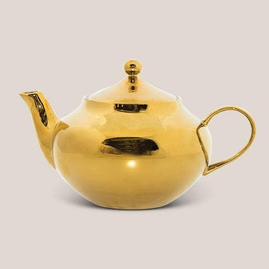 Good Morning Tea Pot: STONEWARE / Gold