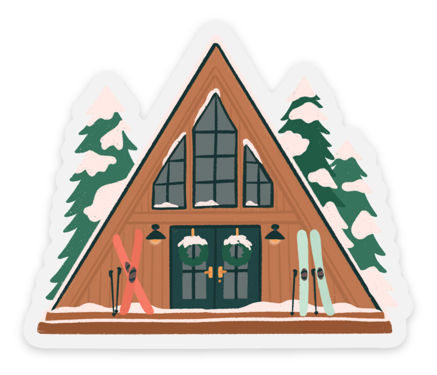 Clear Ski Lodge Sticker, 2.7x2.27in